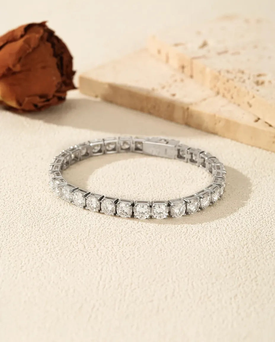 Bracciale Tennis Moissanite 2 mm – pietre tonde colore D VVS1 in argento 925, quattro lunghezze