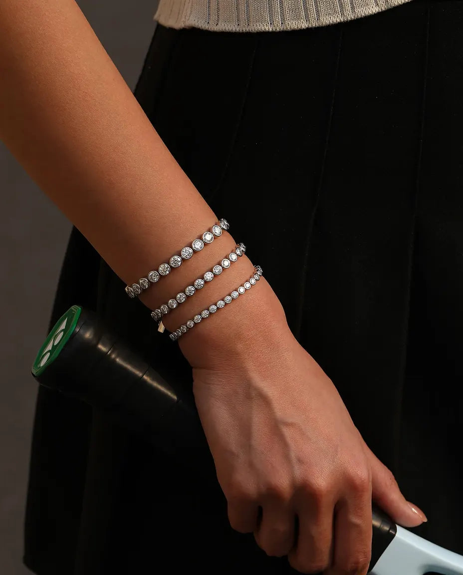 Bracciale Tennis Moissanite – argento 925, pietre colore D VVS1 da 3, 4 o 5 mm e lunghezza 16, 17 o 18 cm