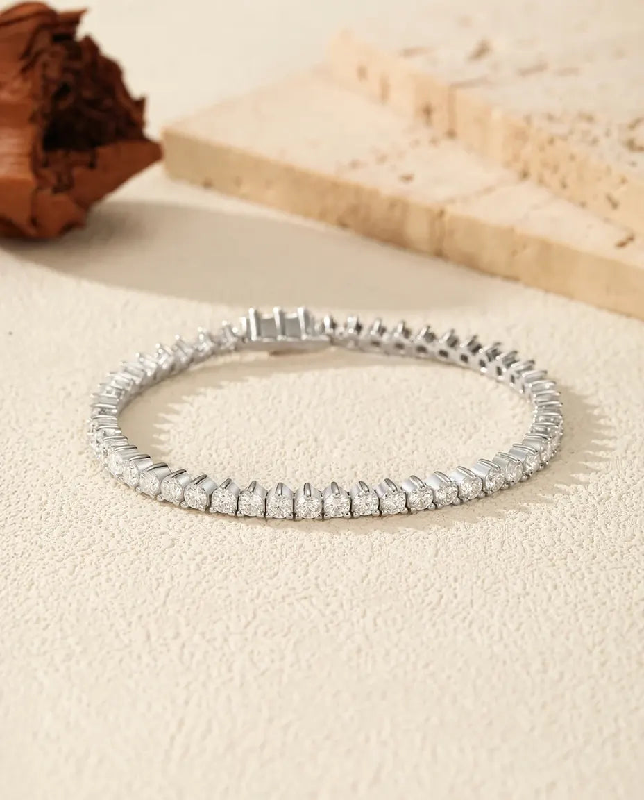 Bracciale Tennis Moissanite 3 mm – argento 925, fila continua di pietre colore D VVS1, 16,5, 18 o 19 cm