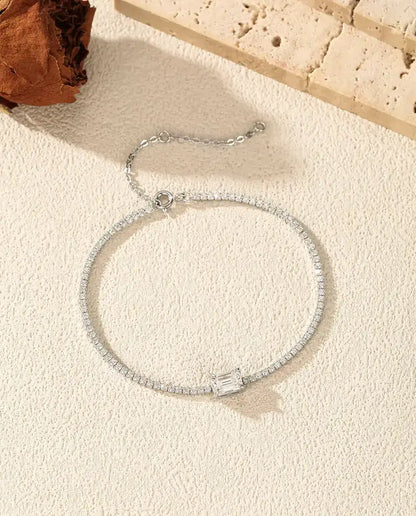 Bracciale Tennis in Moissanite taglio smeraldo - 1,00 ct colore D, 5 x 7 mm, argento 925, 16 + 5 cm
