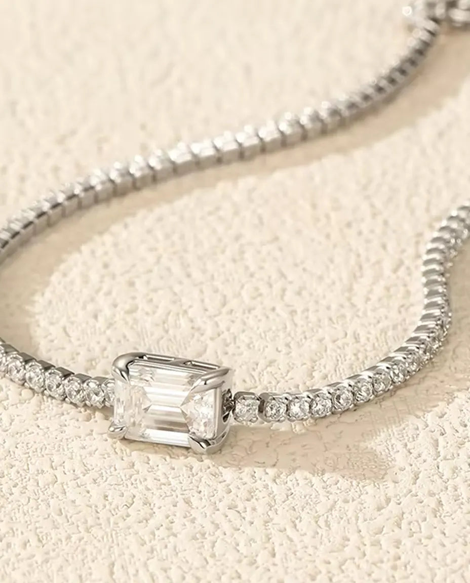 Bracciale Tennis in Moissanite taglio smeraldo - 1,00 ct colore D, 5 x 7 mm, argento 925, 16 + 5 cm
