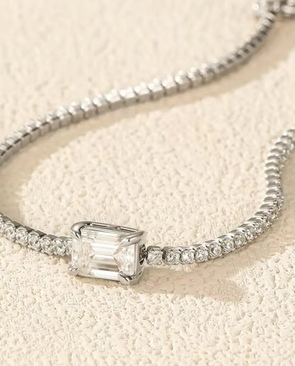 Bracciale Tennis in Moissanite taglio smeraldo - 1,00 ct colore D, 5 x 7 mm, argento 925, 16 + 5 cm
