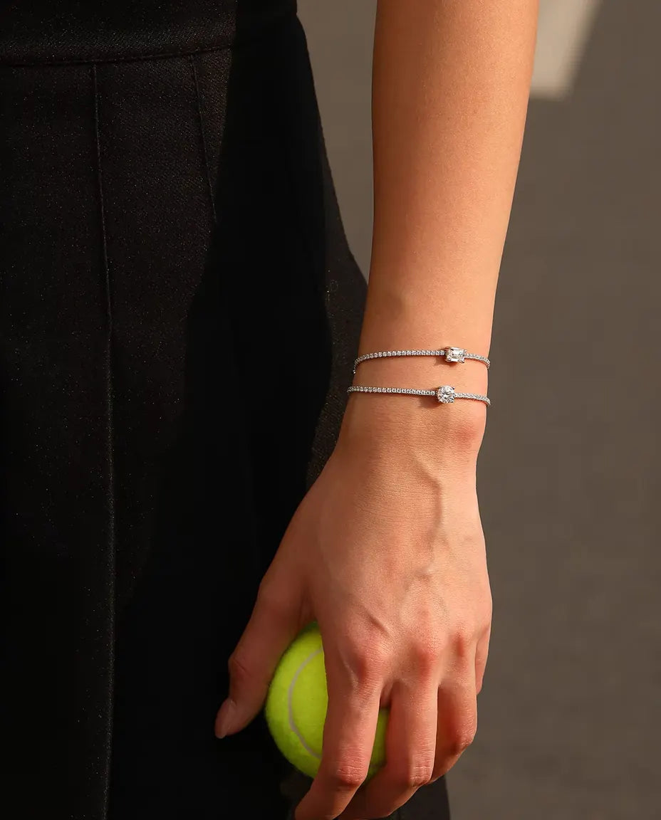Bracciale Tennis in Moissanite taglio smeraldo - 1,00 ct colore D, 5 x 7 mm, argento 925, 16 + 5 cm