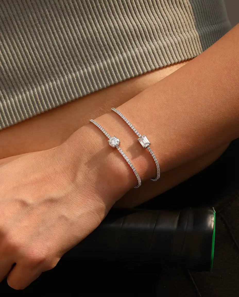 Bracciale Tennis in Moissanite taglio smeraldo - 1,00 ct colore D, 5 x 7 mm, argento 925, 16 + 5 cm
