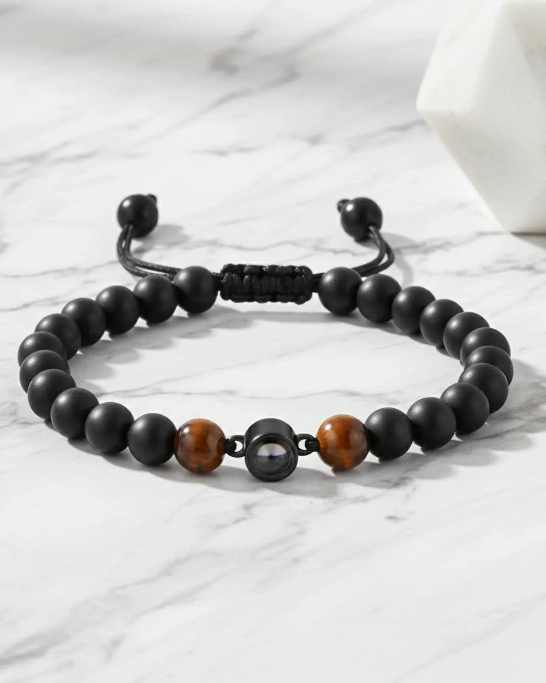Bracciale Uomo con Foto Dentro – Perle di Pietra Lavica Naturale, Ricordo Personalizzato, Regalo per Lui