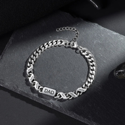 Bracciale Uomo Inciso in Acciaio Inossidabile – da 1 a 6 Nomi o Date Personalizzati