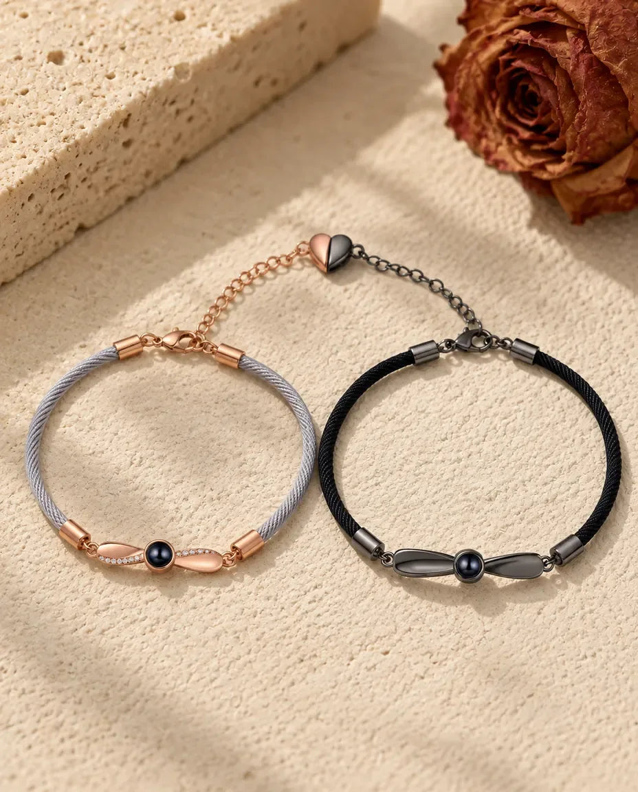 Bracciali di Coppia con Foto Dentro - coppia abbinata distesa
