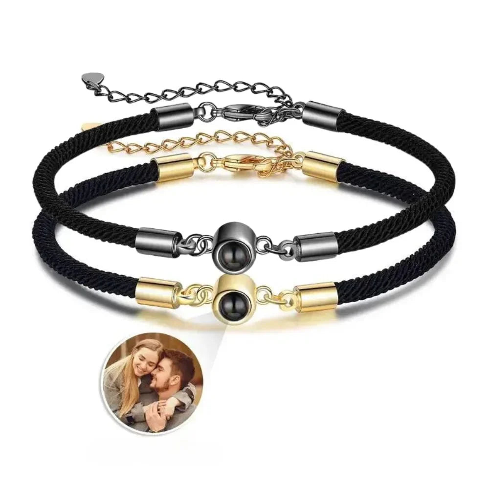 Bracciali di Coppia con Foto Dentro – Set da 2 con Cordino in Nylon Oro e Nero, Regolabili