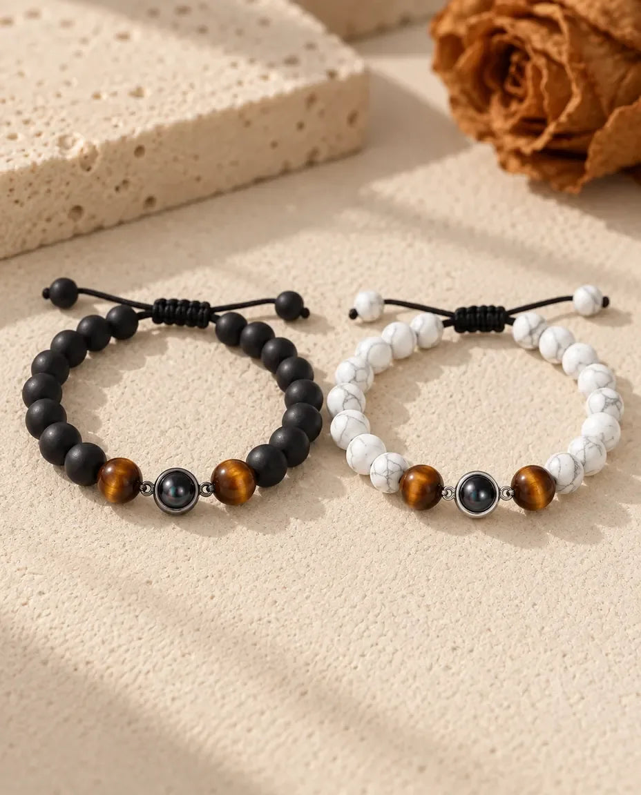 Bracciali di Coppia con Foto Dentro - coppia abbinata distesa