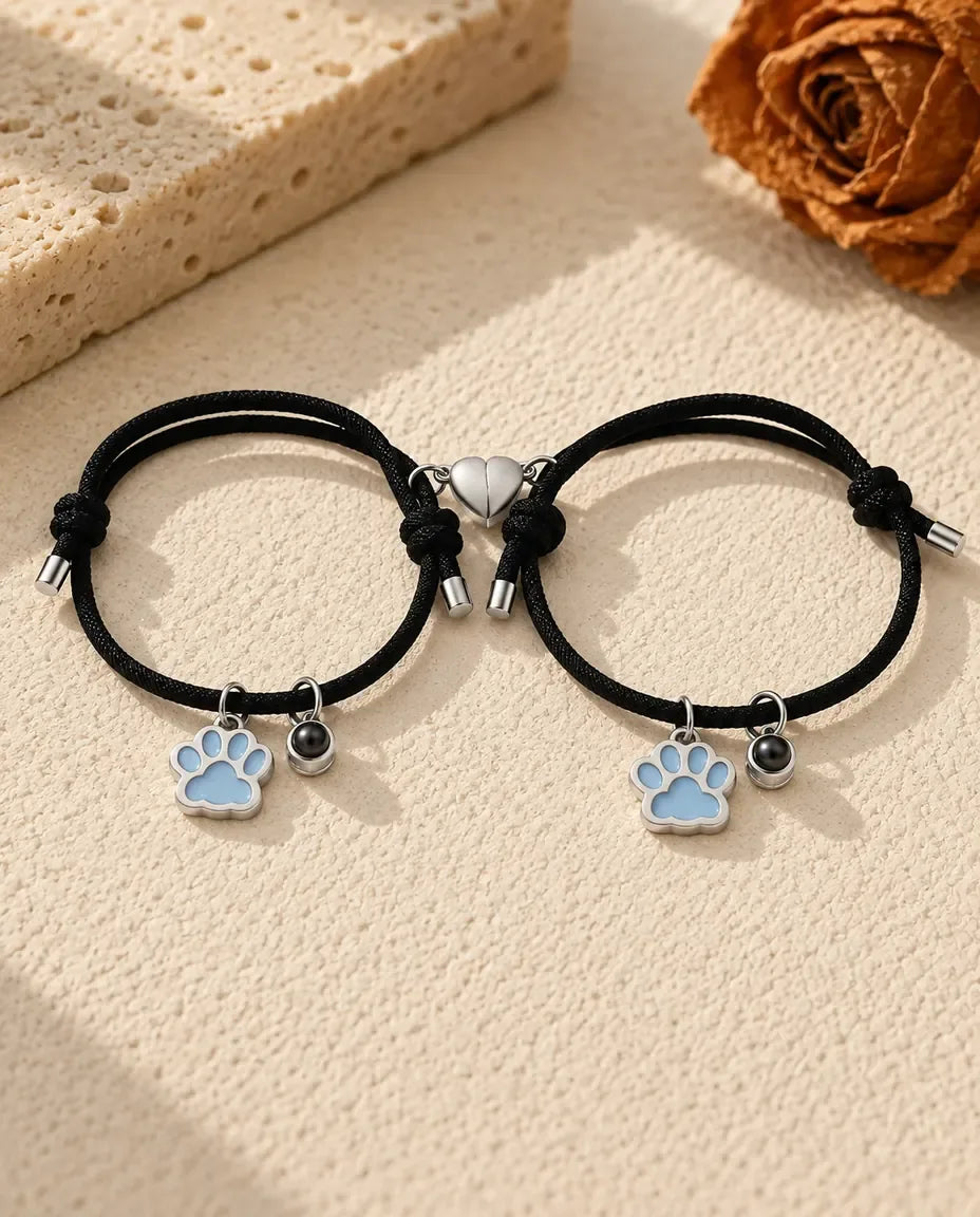 Bracciali di Coppia con Foto Dentro - coppia abbinata con zampe fosforescenti blu