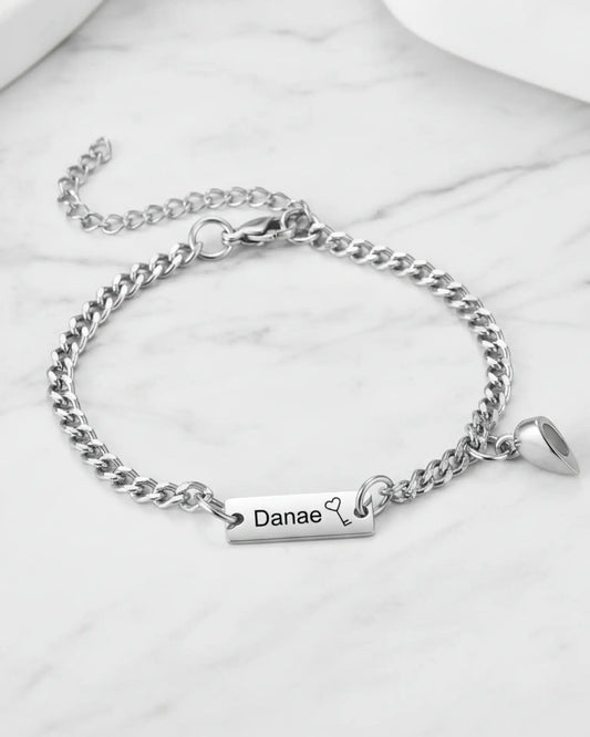 Bracciali di Coppia Lucchetto e Chiave Magnetici – Catena Grumetta con Targhette Incise, Set da 2