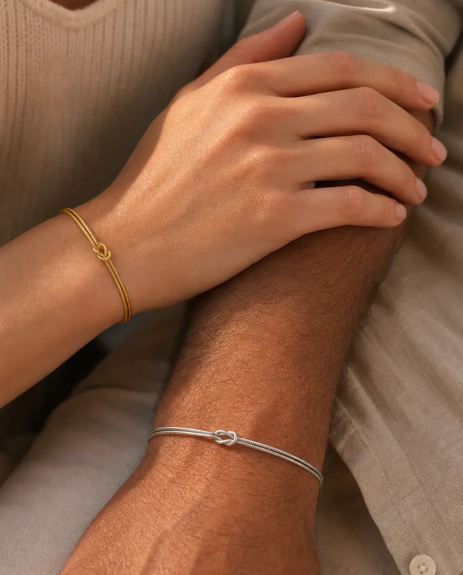 Bracciali di Coppia Nodo d'Amore – Set da 2 in Acciaio Inox Impermeabile, Catena Snake, 5 Colori