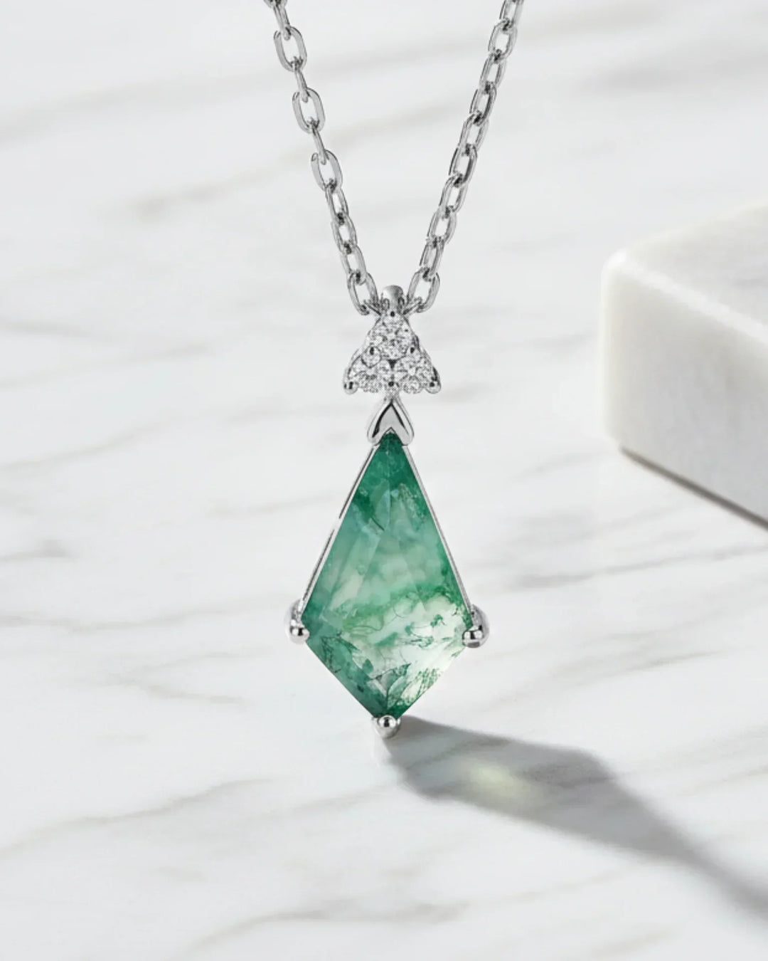 Collana in agata muschiata - Taglio aquilone con zirconi, argento 925, regalo di compleanno