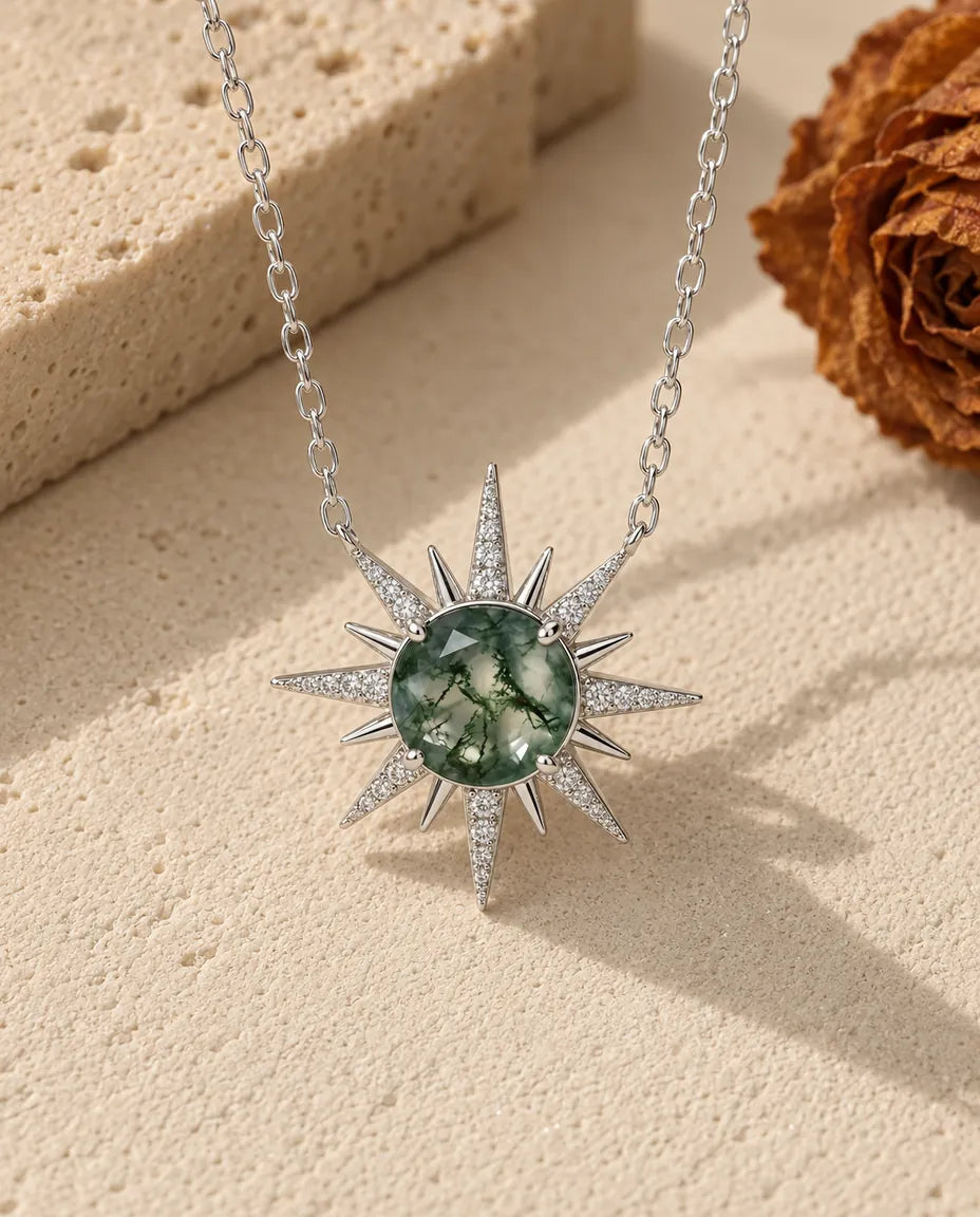 Collana Agata Muschiata Ciondolo Sole Raggiante - vista frontale