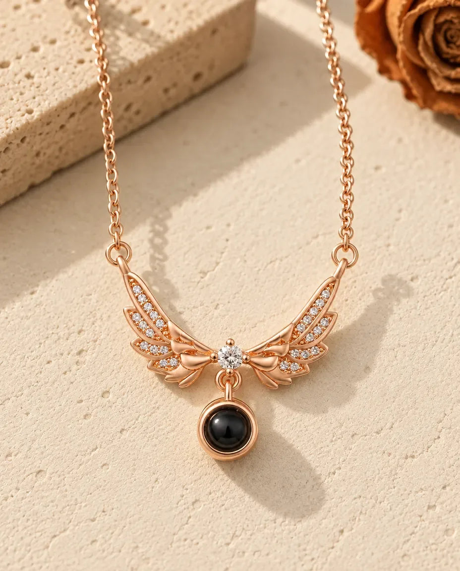 Collana Ali d'Angelo con Foto Dentro in Oro Rosa - finitura oro rosa