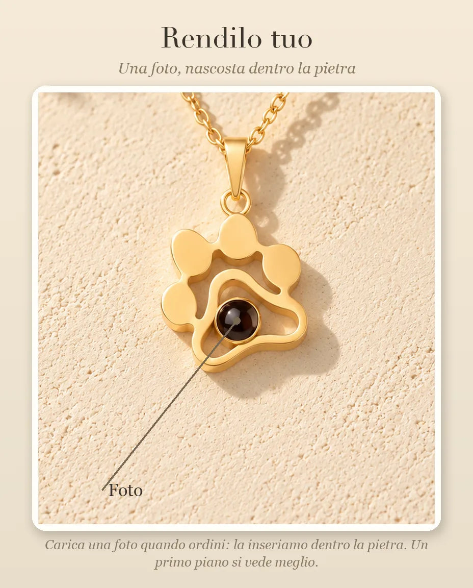 Guida alla personalizzazione: dove va la tua foto dentro la pietra della collana a zampa