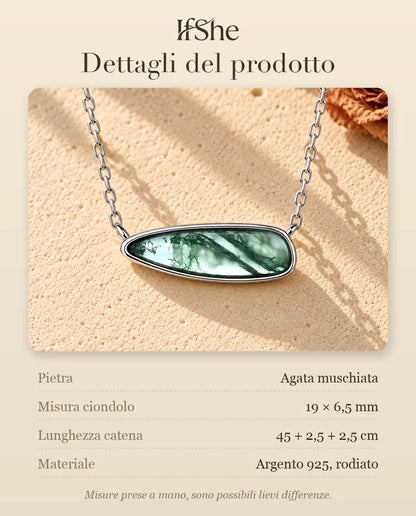 Collana Barretta Agata Muschiata in Argento 925 - dettagli del prodotto: pietre, misura del ciondolo, lunghezza della catena e materiale