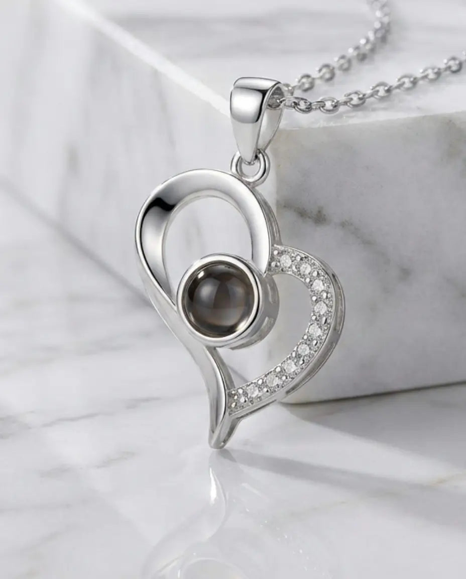 Collana con Foto Dentro – Ciondolo a Cuore in Argento 925 o Acciaio, Finitura Argento o Oro Rosa
