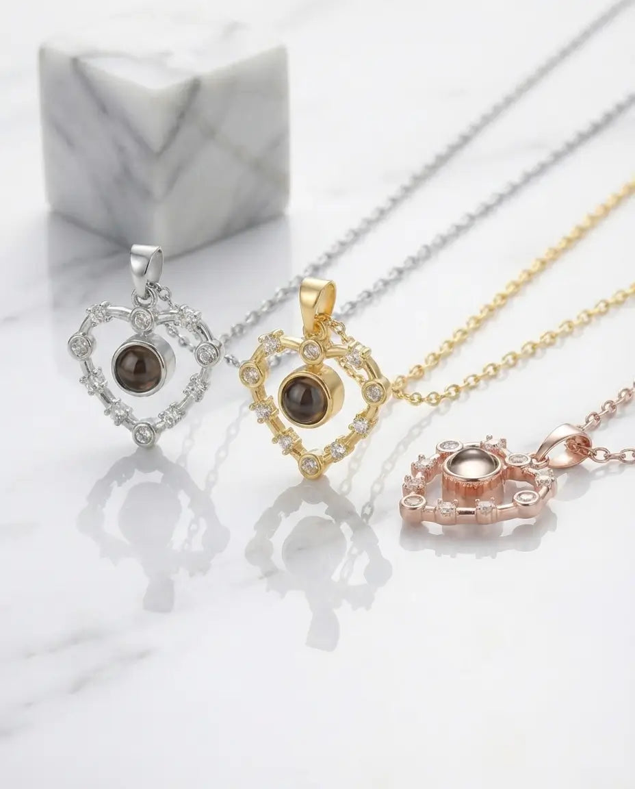 Collana con Foto Dentro – Cuore Placcato Oro 18K, Tre Finiture, Regalo per Lei e per la Mamma