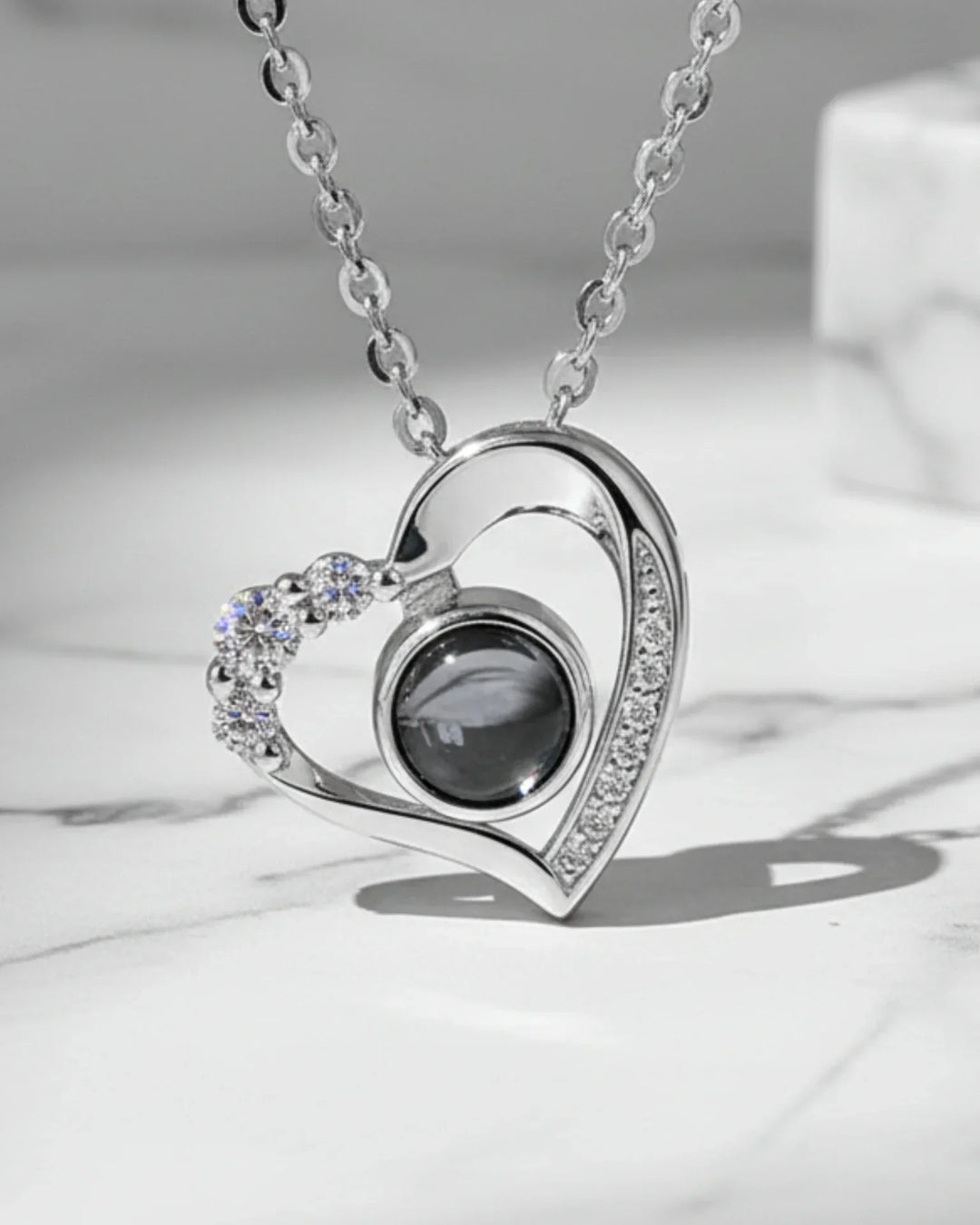 Collana con Foto Dentro – Cuore con Zirconi in Argento Sterling 925, Regalo per Lei e per la Mamma