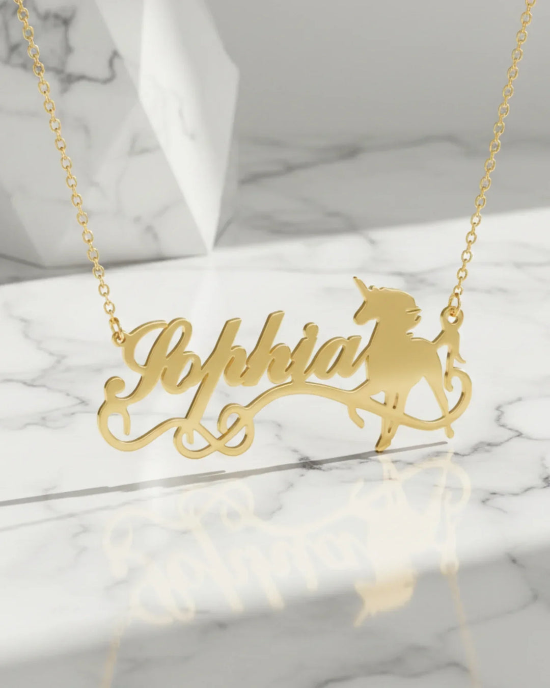 Collana con Nome e Unicorno in Argento 925 – Nome Personalizzato in Corsivo, Regalo per Bambina