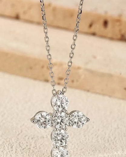 Collana con Croce di Moissanite - sei pietre da 0,50 ct colore D, ciondolo 17,5 x 22,5 mm, argento 925