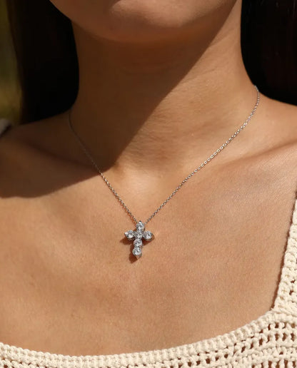 Collana con Croce di Moissanite - sei pietre da 0,50 ct colore D, ciondolo 17,5 x 22,5 mm, argento 925