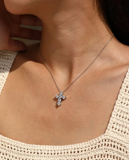 Collana con Croce di Moissanite - sei pietre da 0,50 ct colore D, ciondolo 17,5 x 22,5 mm, argento 925