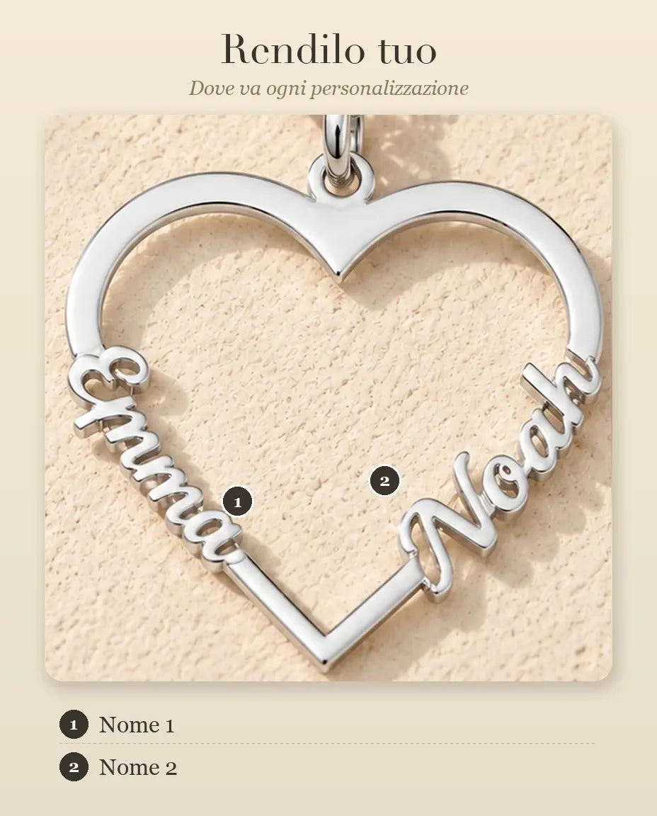 Collana Cuore con Due Nomi in Argento 925 - guida alla personalizzazione: dove va il nome