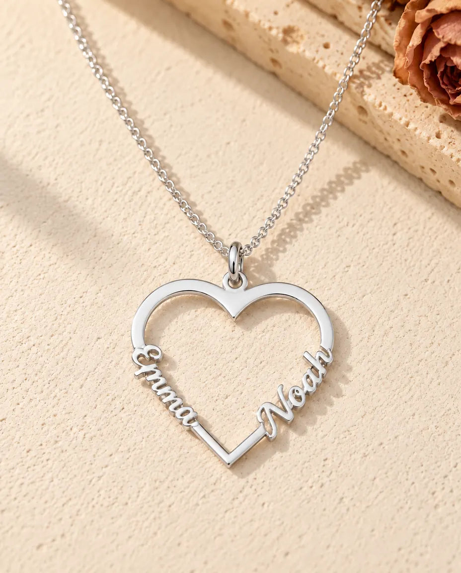 Collana Cuore con Due Nomi in Argento 925 - vista frontale in argento
