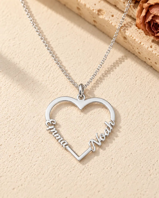 Collana Cuore con Due Nomi in Argento 925 - vista frontale in argento