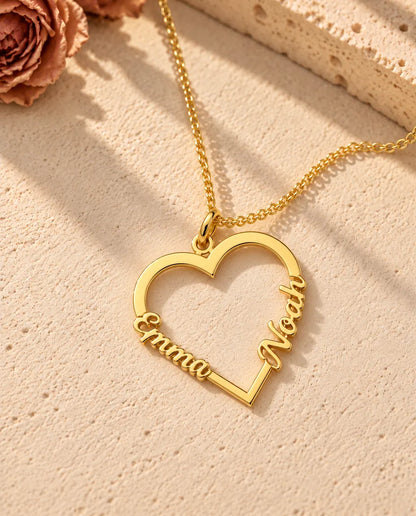 Collana Cuore con Due Nomi in Argento 925 - finitura oro