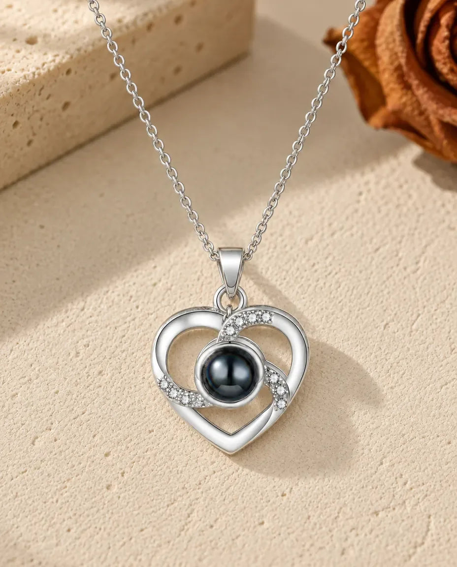 Collana Cuore con Foto Dentro - vista frontale in argento
