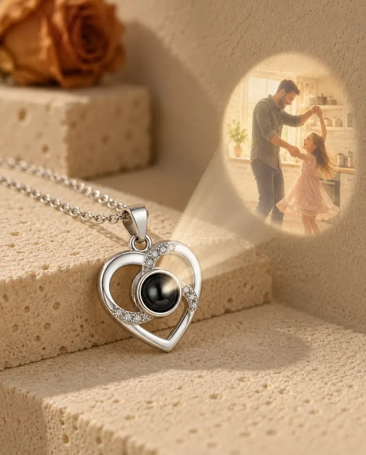 Collana Cuore con Foto Dentro - proietta la foto nascosta sul muro