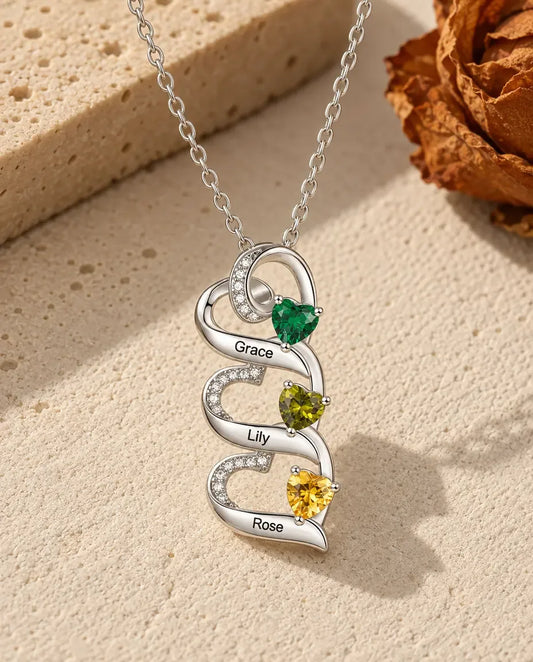 Collana Personalizzata Cuori a Cascata - vista frontale in argento
