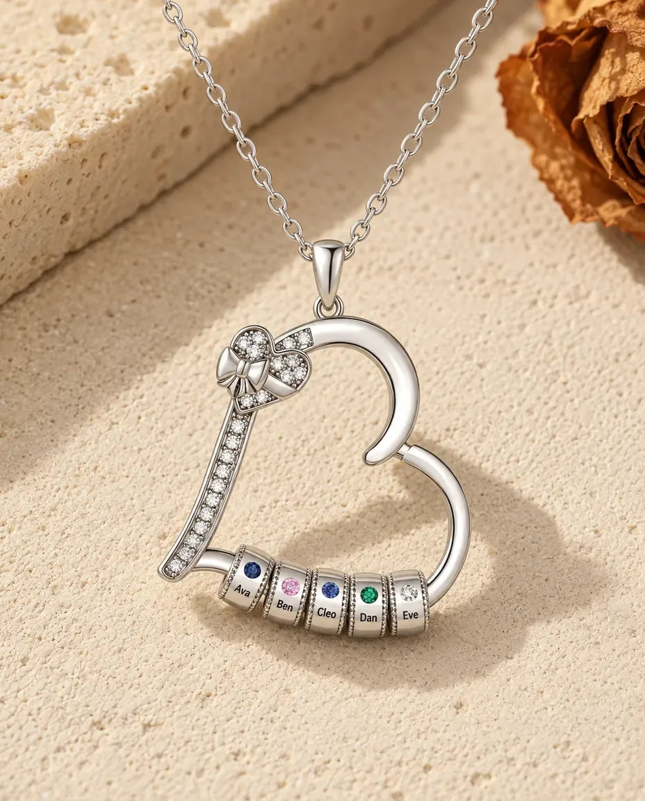 Collana Famiglia con Pietre di Nascita - vista frontale in argento