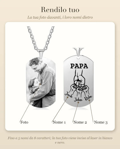 Guida alla personalizzazione della piastrina papà: Foto e Nome 1 a Nome 3