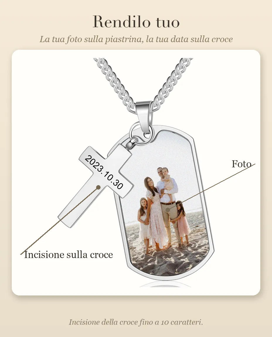 Guida alla personalizzazione della collana con foto: Incisione sulla croce e Foto