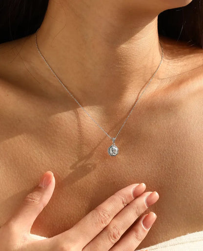 Collana Halo Ottagonale - zircone a taglio gradini circondato di pavé, catena 40+5 cm, argento 925