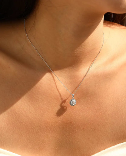 Collana Halo Ottagonale - zircone a taglio gradini circondato di pavé, catena 40+5 cm, argento 925