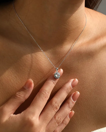 Collana Halo Ottagonale - zircone a taglio gradini circondato di pavé, catena 40+5 cm, argento 925