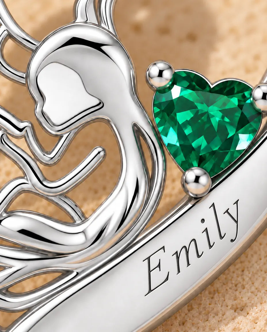 Collana Madre e Figlio Personalizzata con Nome - ciondolo cuore con due pietre portafortuna, rodiata