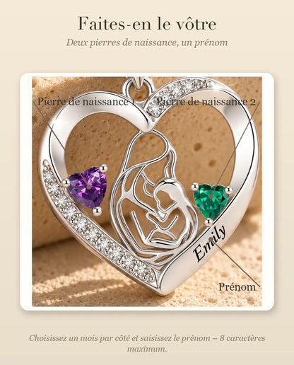 Collana Madre e Figlio Personalizzata con Nome - ciondolo cuore con due pietre portafortuna, rodiata