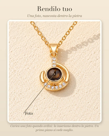 Guida alla personalizzazione: dove va la tua foto dentro la pietra della collana a mezzaluna