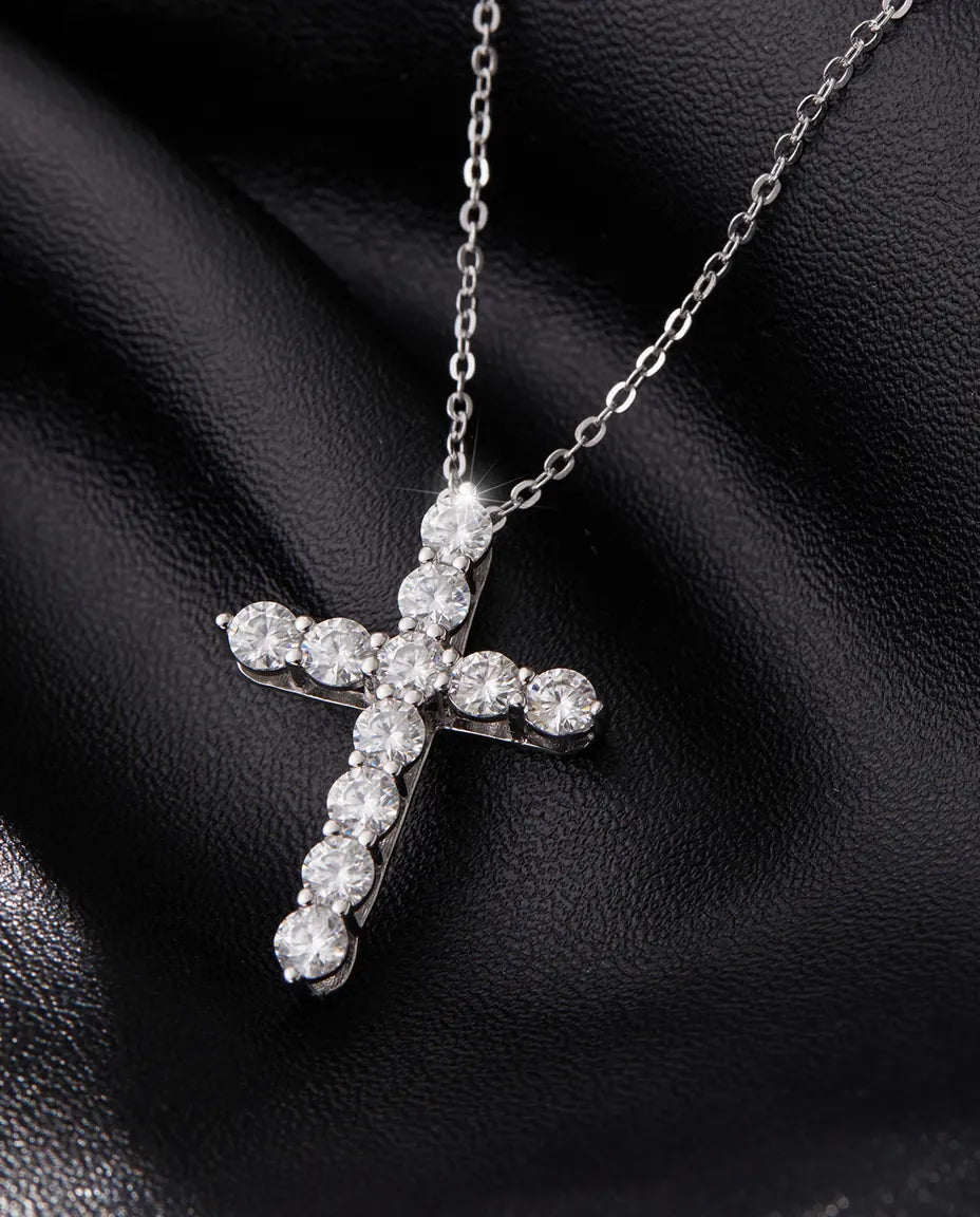 Collana Moissanite con Croce – croce pavé di 11 pietre colore D VVS1 in argento 925, ciondolo da 27 mm