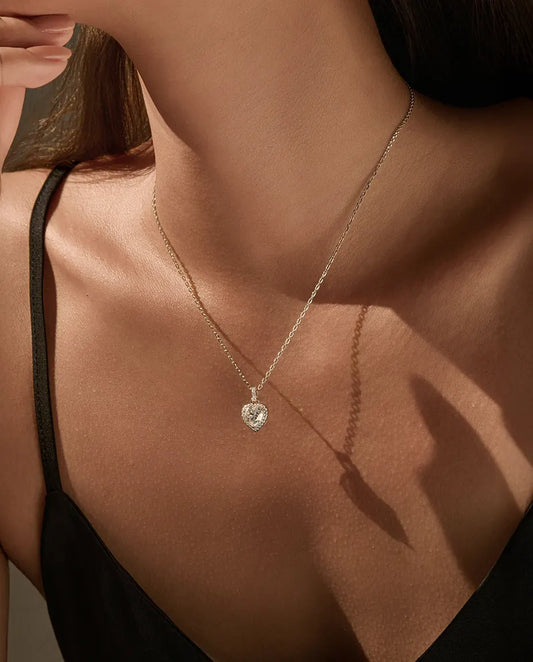 Collana Moissanite Cuore con Halo – 1 ct colore D VVS1 in argento 925, ciondolo da 9,5 mm
