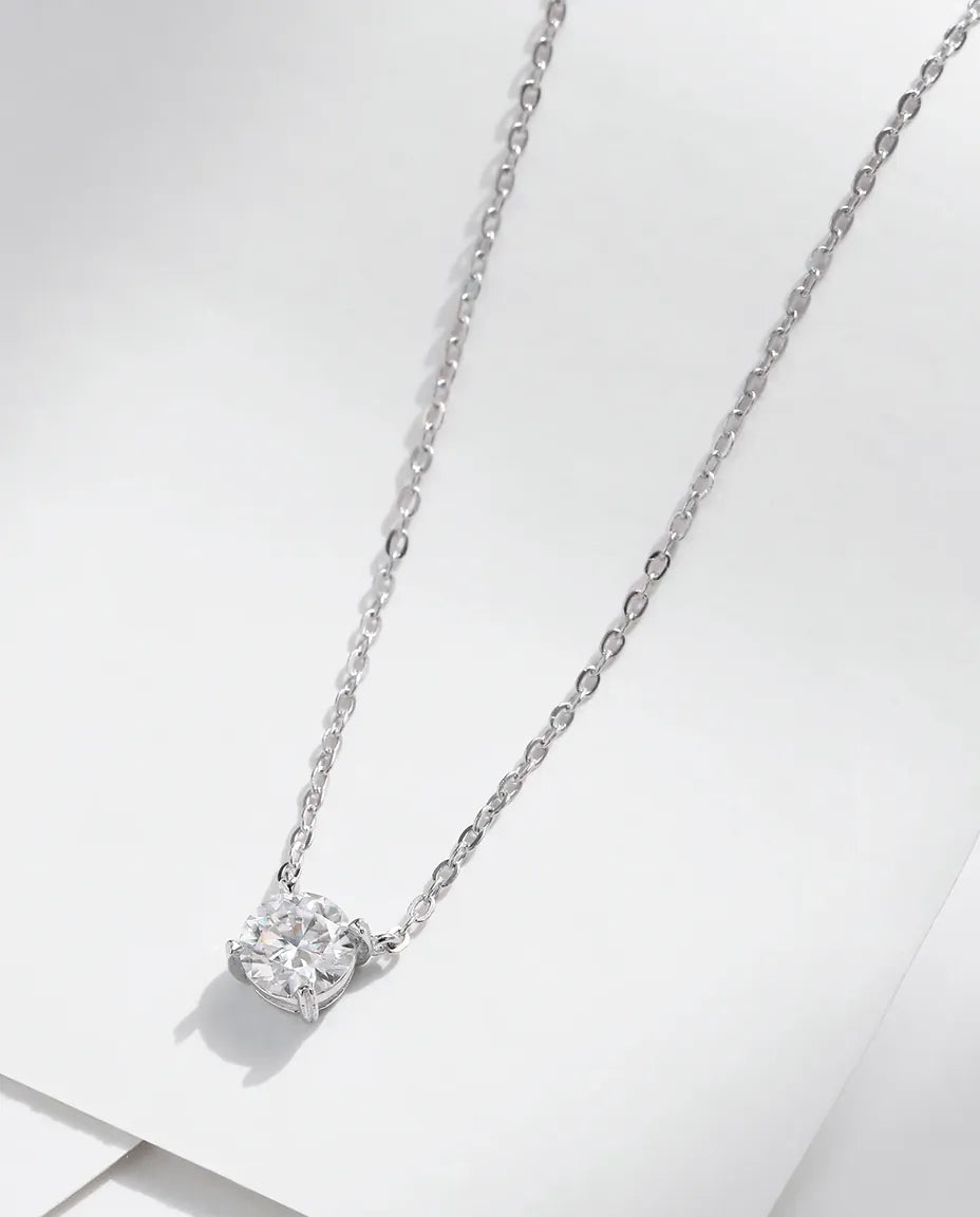Collana Moissanite Solitario – ciondolo da 0,8 ct colore D in argento 925, catena forzatina regolabile