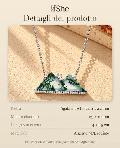 Collana Montagna Agata Muschiata in Argento 925 - dettagli del prodotto: pietre, misura del ciondolo, lunghezza della catena e materiale