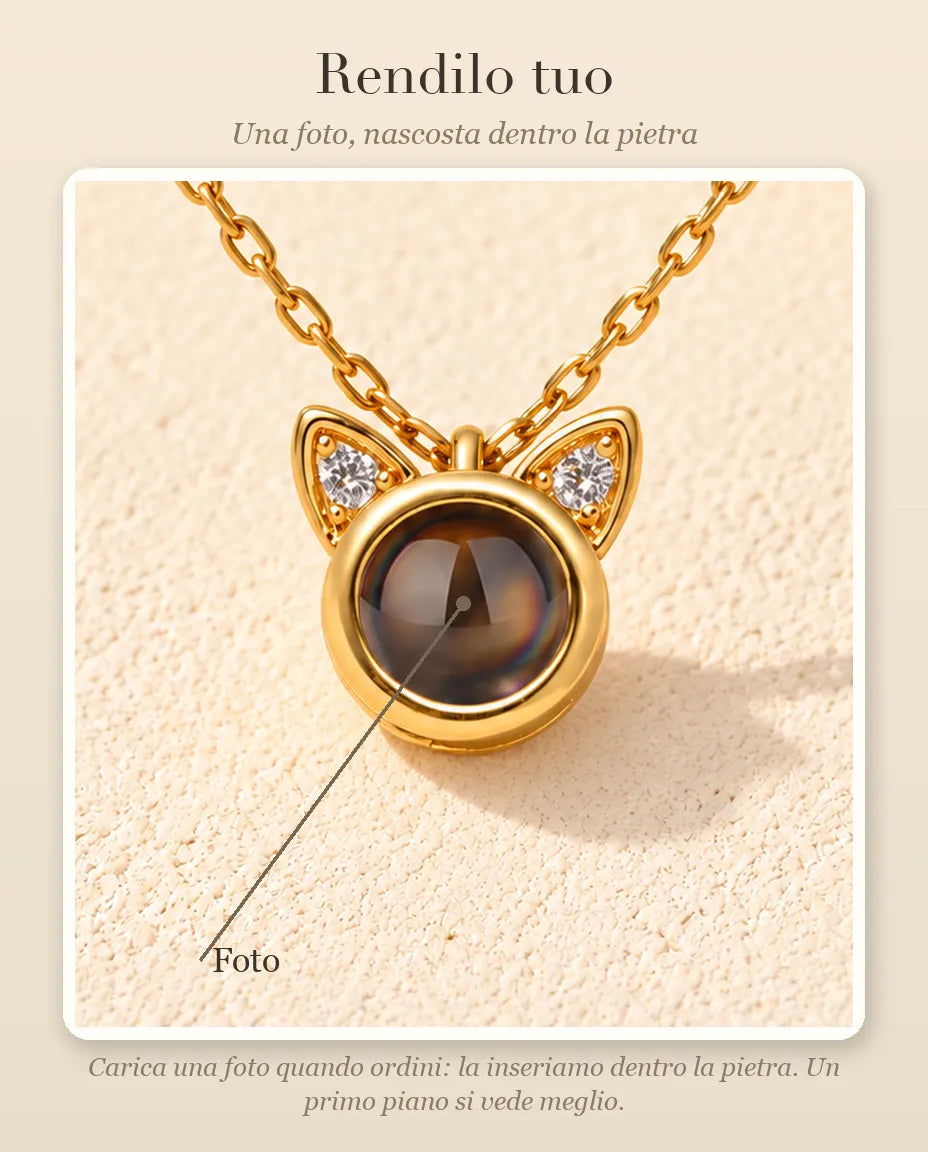 Guida alla personalizzazione: dove va la tua foto dentro la pietra della collana con orecchie di gatto