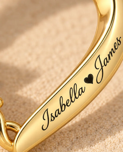 Collana Personalizzata con 2 Pietre e 2 Nomi - cuore aperto dorato con due pietre taglio cuore